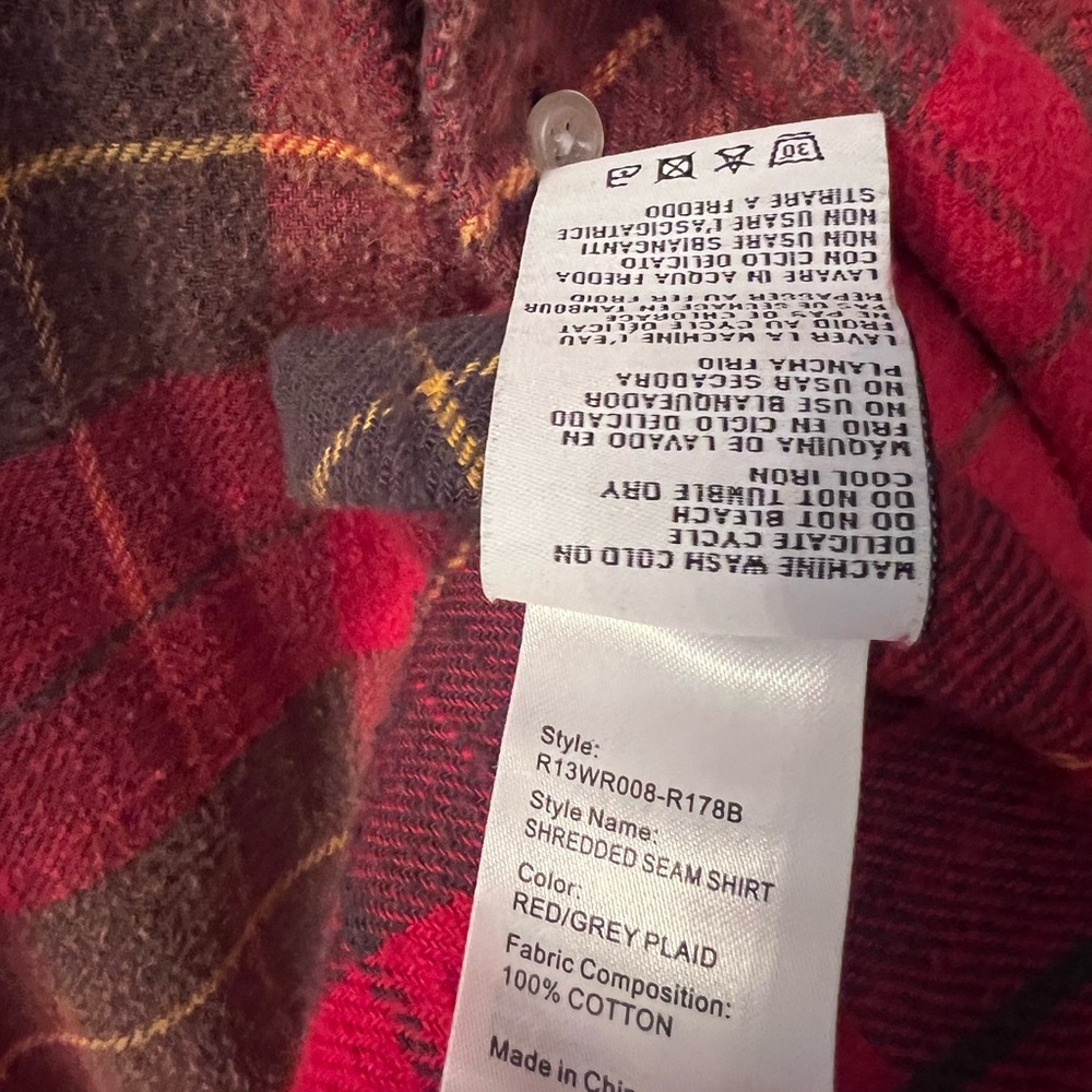 🖤R13 Red and Brown Plaid Frayed Button-Up Shirt🖤 - Picture 5 of 10